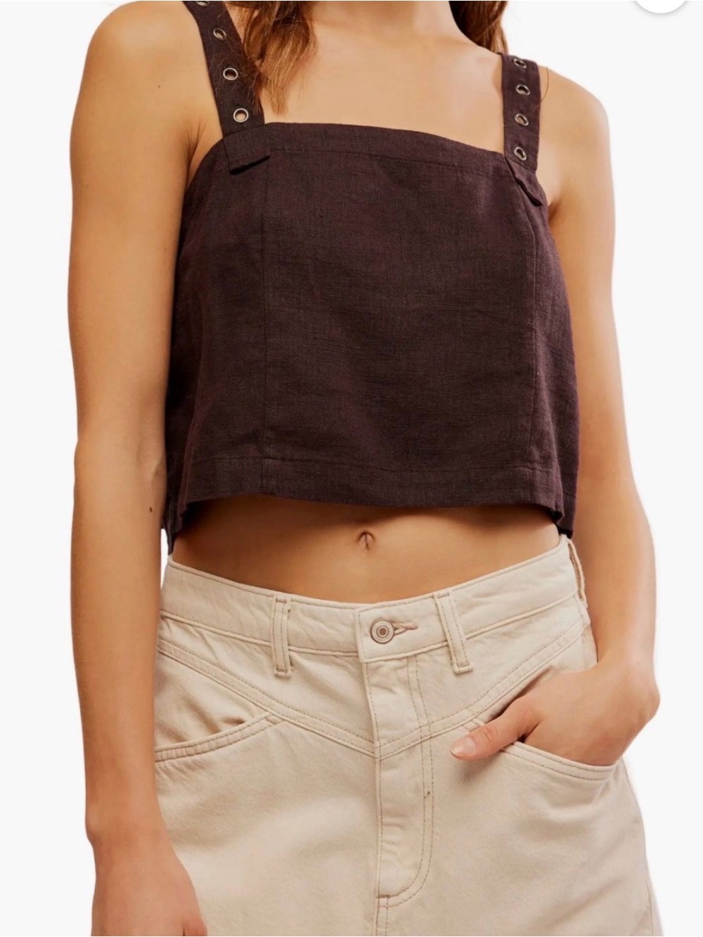 3 for $50 Free People Grommet-Strap Crop Top in Dark Brown